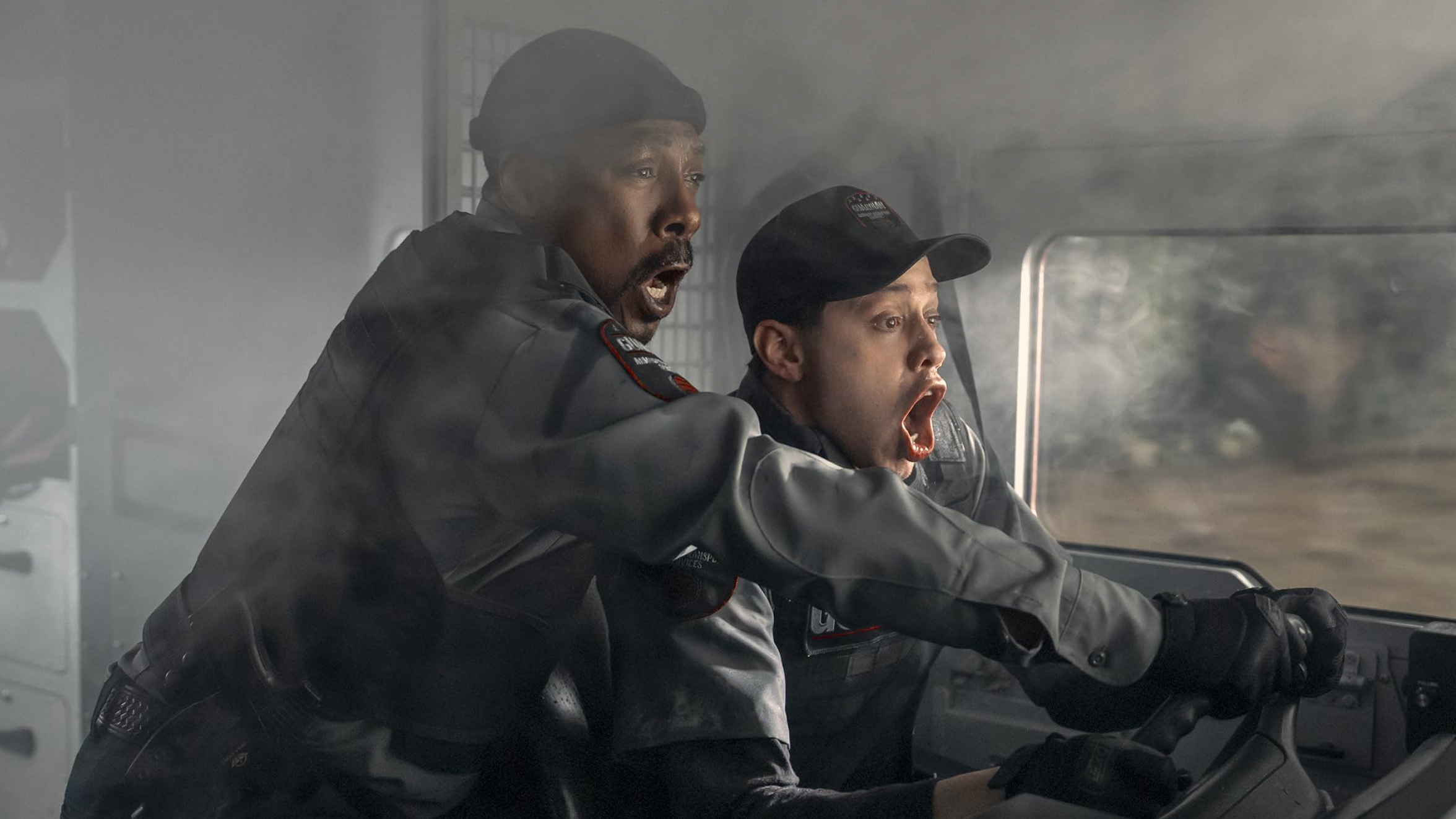 Eddie Murphy as Russell and Pete Davidson as Travis in The Pickup.