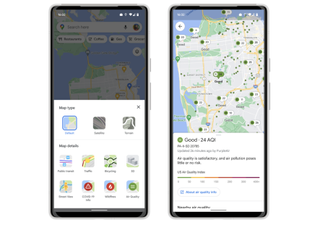 Google Maps app showing air quality index