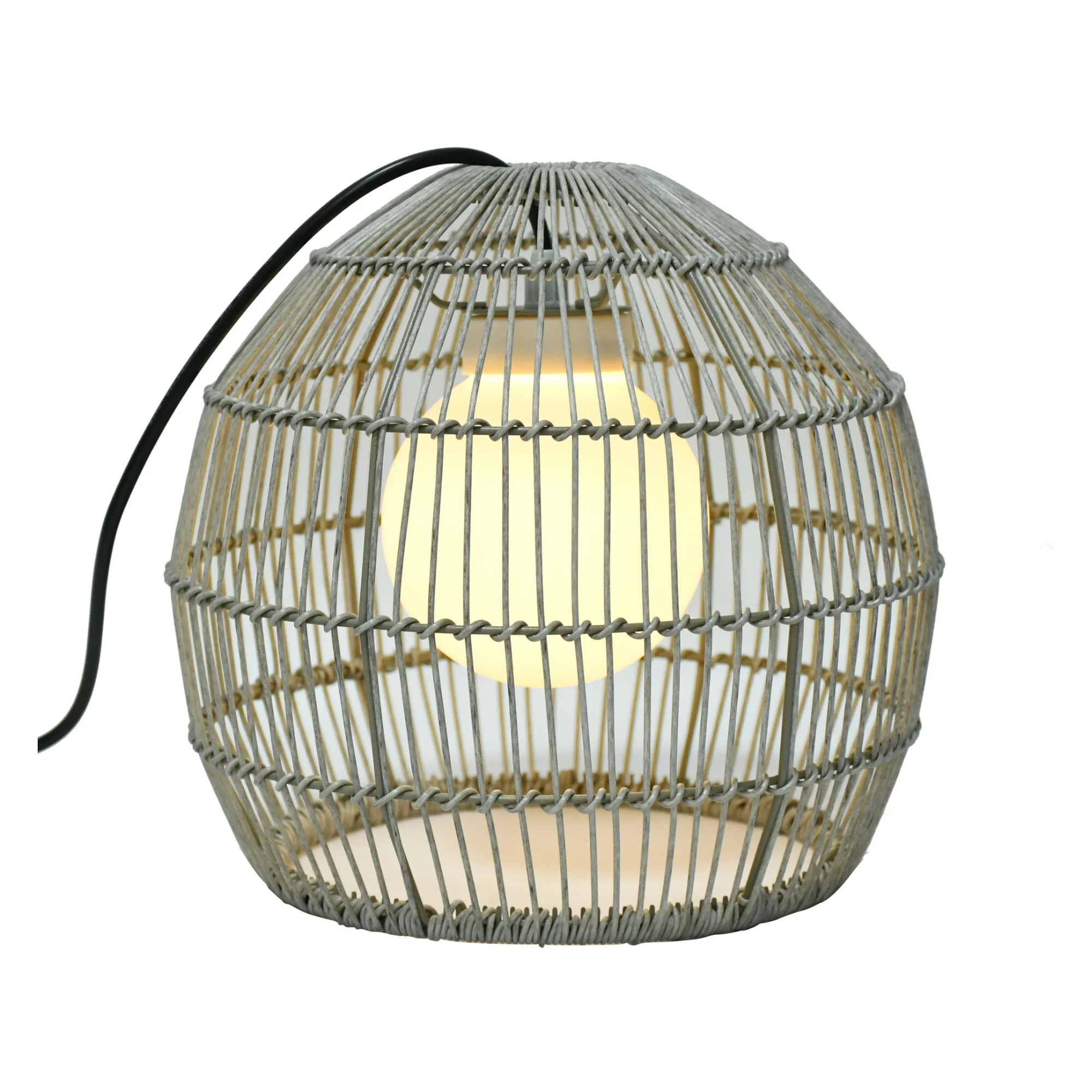hanging pendant light with a light grey basket weave