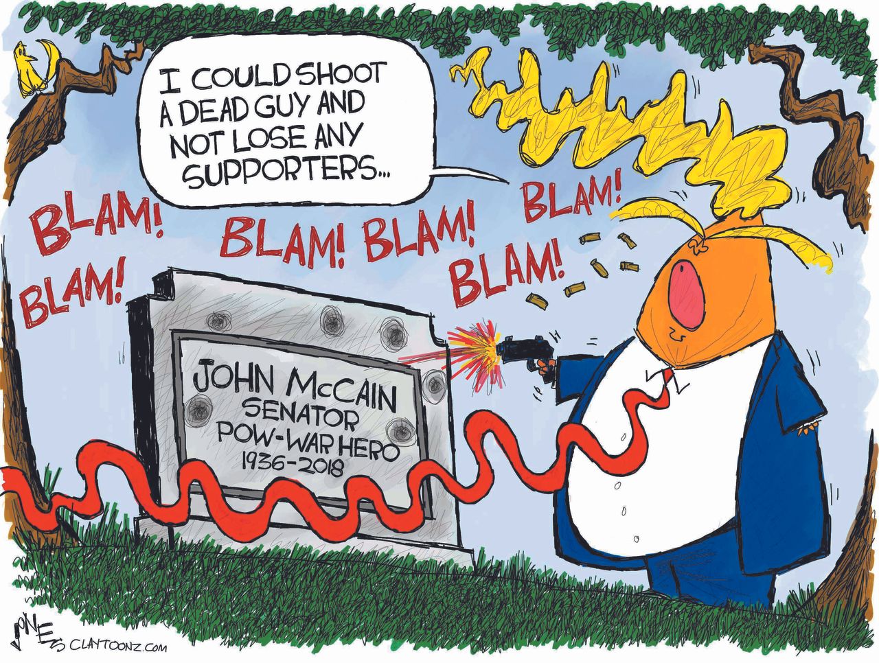 Political Cartoon U.S. Trump McCain backlash tombstone