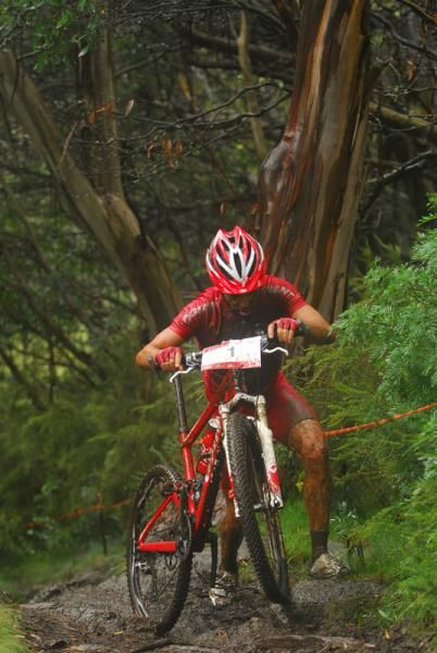 Lachlan Norris stumbled on one of the tricky climbs on the second to last lap