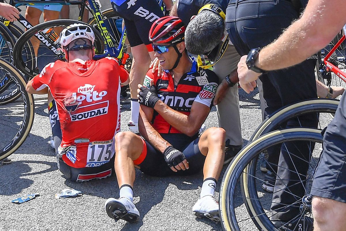 Richie Porte (BMC) crashed early in stage 9 and broke his collarbone