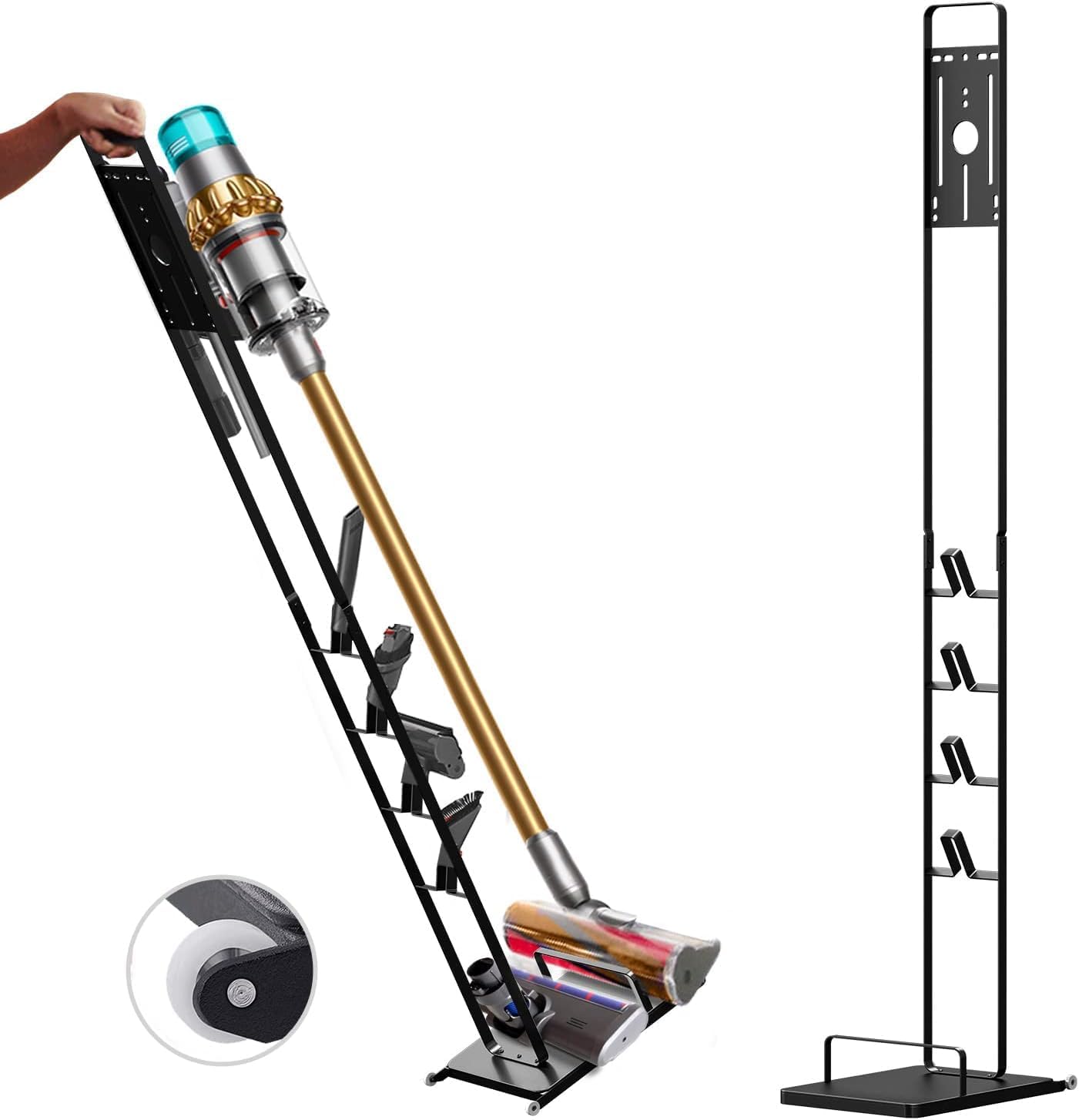 Foho Stand Compatible for Dyson Gen5 V15 V12 V11 V10 V8 V7 V6 Cordless Vacuum Cleaners, Stable Metal No-Drill Wall Floor-Standing Storage Bracket Holder Multi-Accessory Organiser With Casters