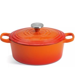 Orange cast iron casserole dish