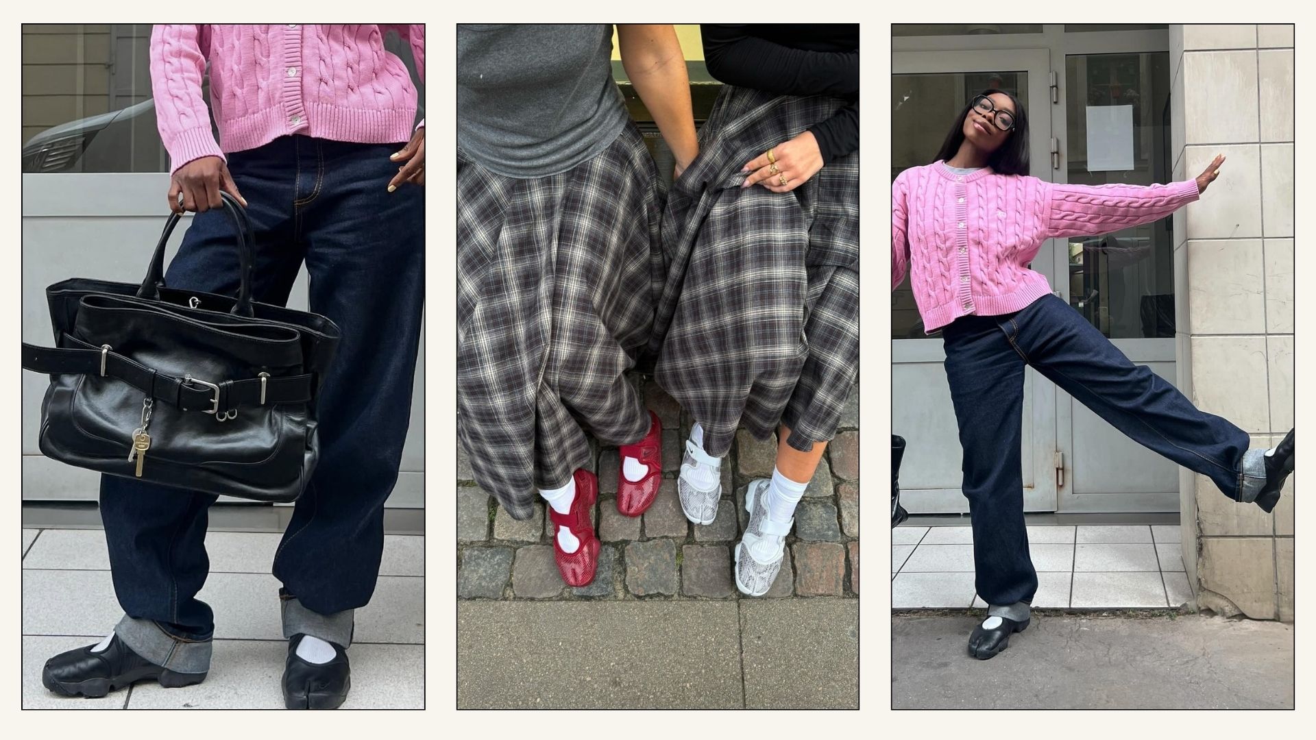 Collage of influencers wears Nike Air Rift trainers.