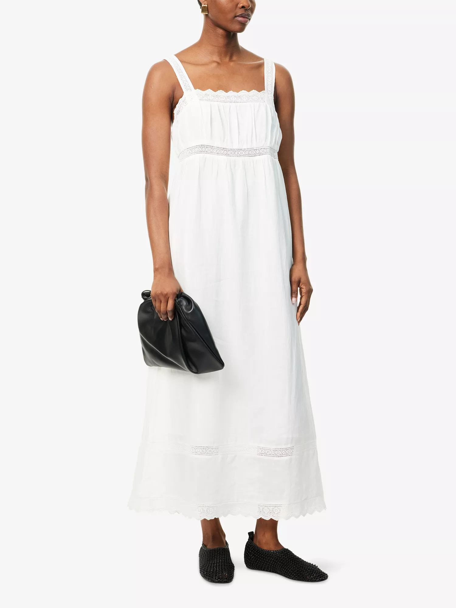Grace Lace-Trim Shift Ramie Midi Dress