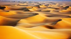 sunrise over sand dunes in the white desert in Egypt