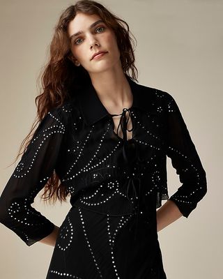 Maryam Nassir Zadeh X J.crew Sheer Embellished Top in Chiffon