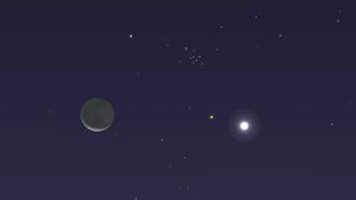 See the moon, Venus and the Beehive star cluster in the early morning sky on Sept. 14, 2020.