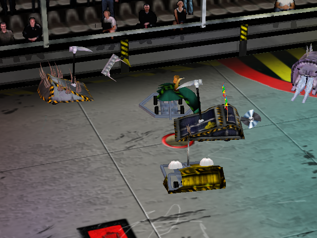 Robots fighting in the arena.