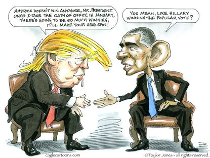 Obama cartoon U.S. Donald Trump President Obama transition meeting