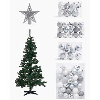 christmas decor with glitter round bauble and silver star