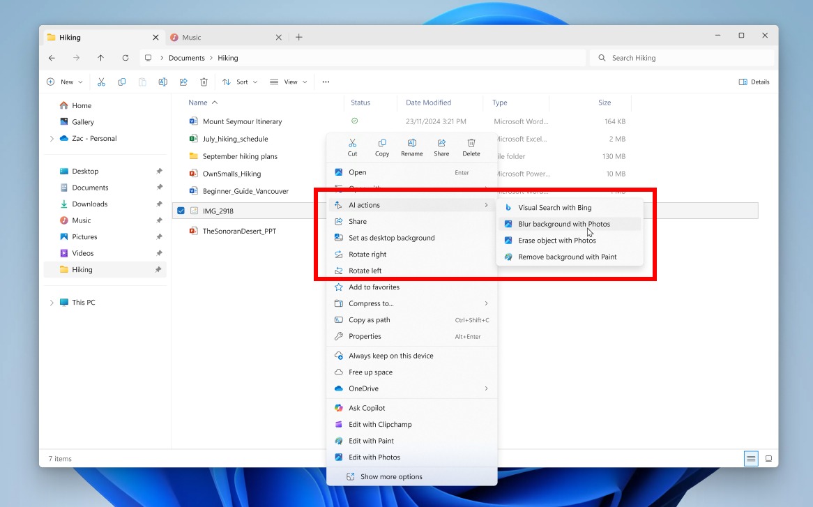 AI Actions in File Explorer