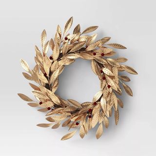 22" Metallic and Glittered Leaves Decorative Christmas Wreath Gold