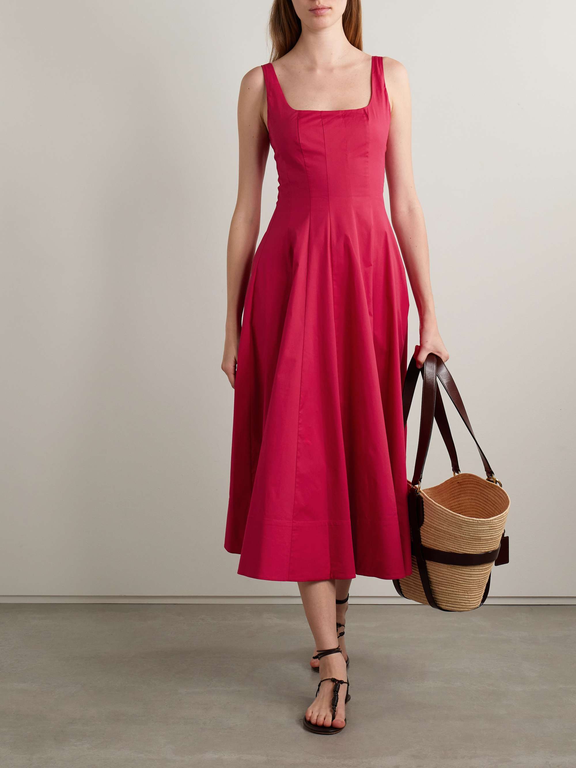 Wells Pleated Cotton-Blend Poplin Midi Dress