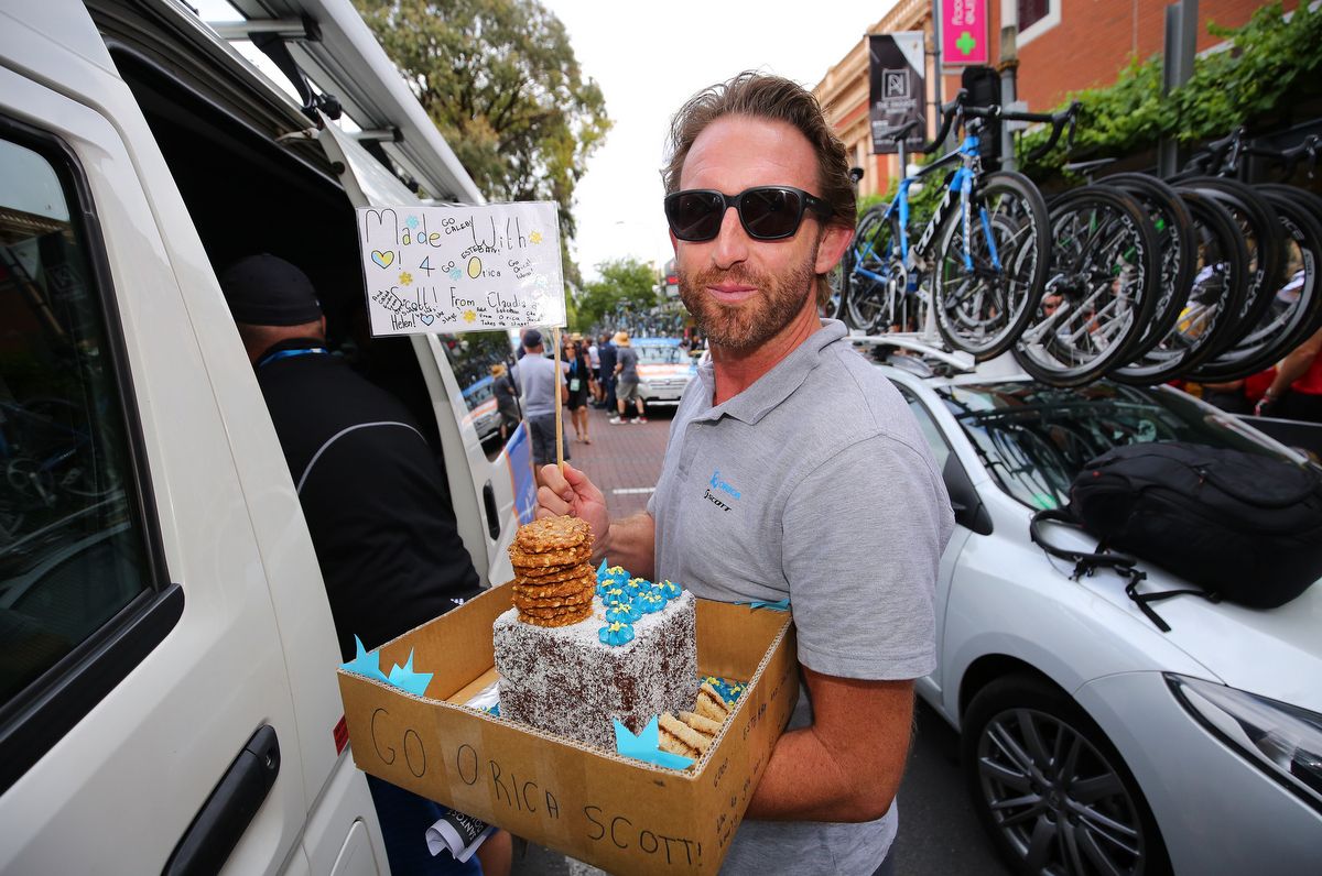 Matt White enjoying the hospitality of the Tour Down Under fans
