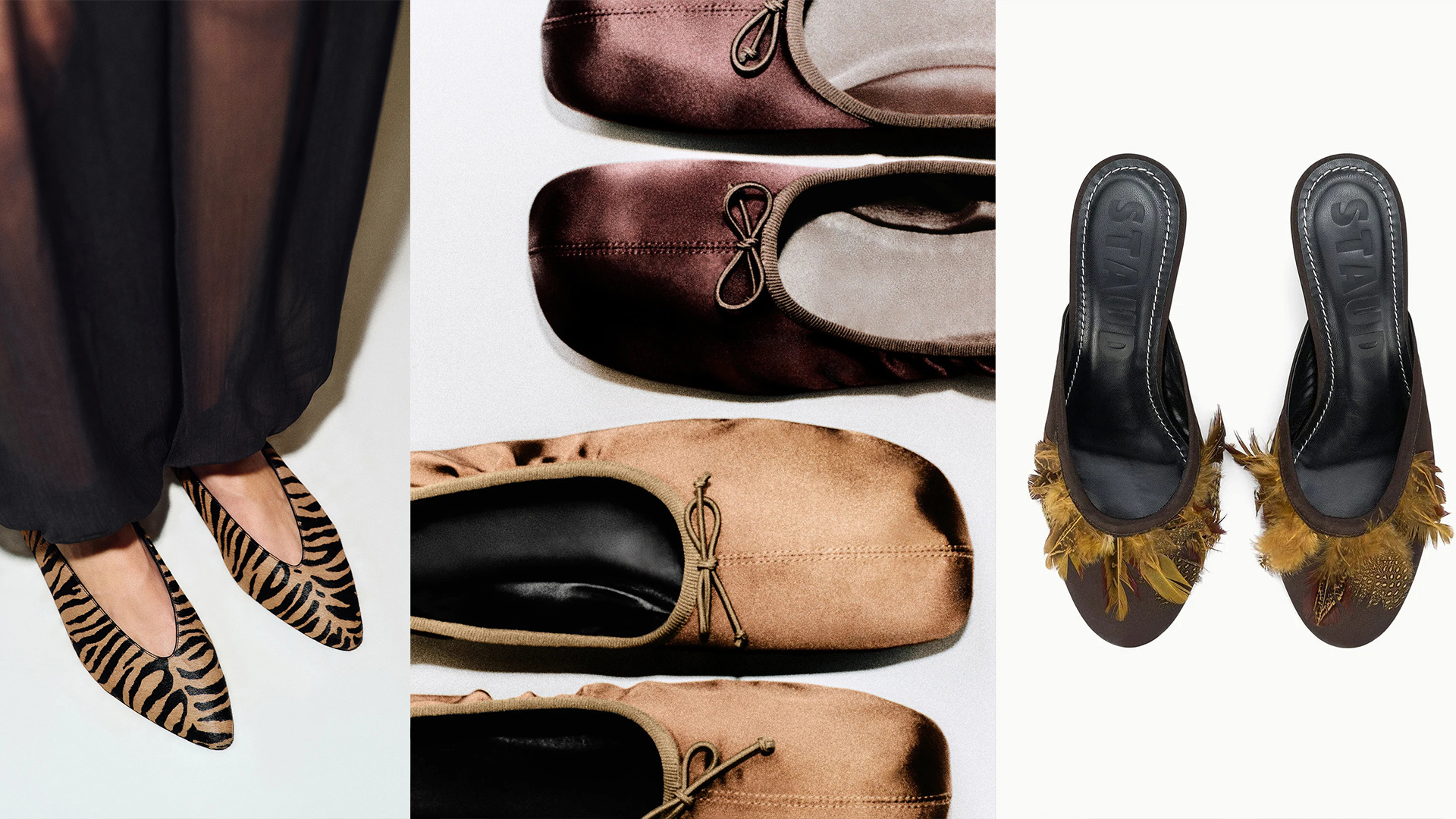 collage of new fall 2026 shoes from Reformation, Staud, and COS