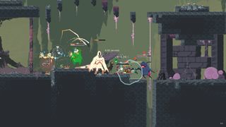 A screenshot showing a flood of enemies in Risk of Rain Returns