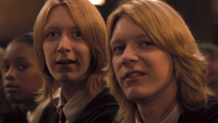 James and Oliver Phelps as the Weasley twins closeup in Harry Potter and the Goblet of Fire