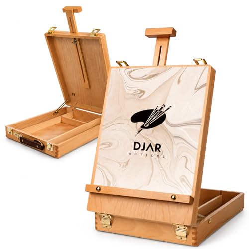 Djar Tabletop Art Easel for Painting, Solid Beech Wood Desktop Sketchbox With Drawers, Adjustable Portable Art Drawing Easel for Student, Artist and Beginner