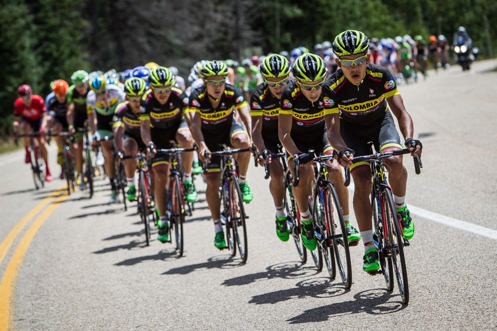 Team Colombia comes to the front to bring back the break.