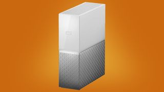The WD My Cloud cloud storage drive on an orange background