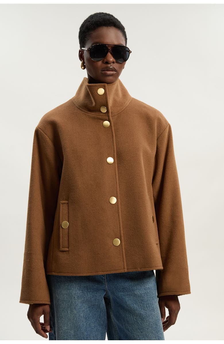 Brushed Wool Funnel Neck Short Coat