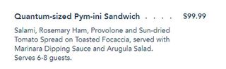 Quantum Sandwich listing from Avengers Campus Menu