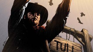 Roland firing his guns in Tull in The Dark Tower Marvel Comics