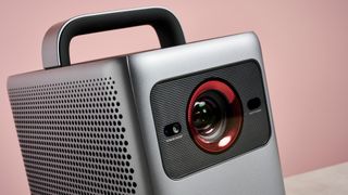 A close up of the front face of the projector.