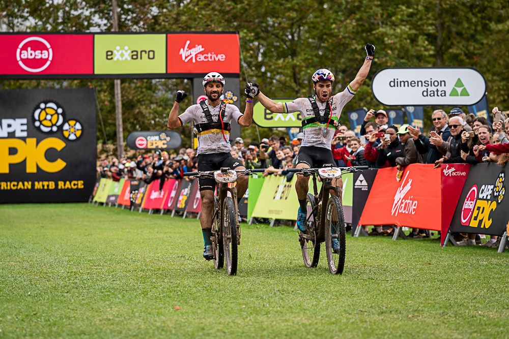 Manuel Fumic and Henrique Avancini of Cannondale Factory Racing win stage 3 of the 2019 Absa Cape Epic Mountain Bike stage race