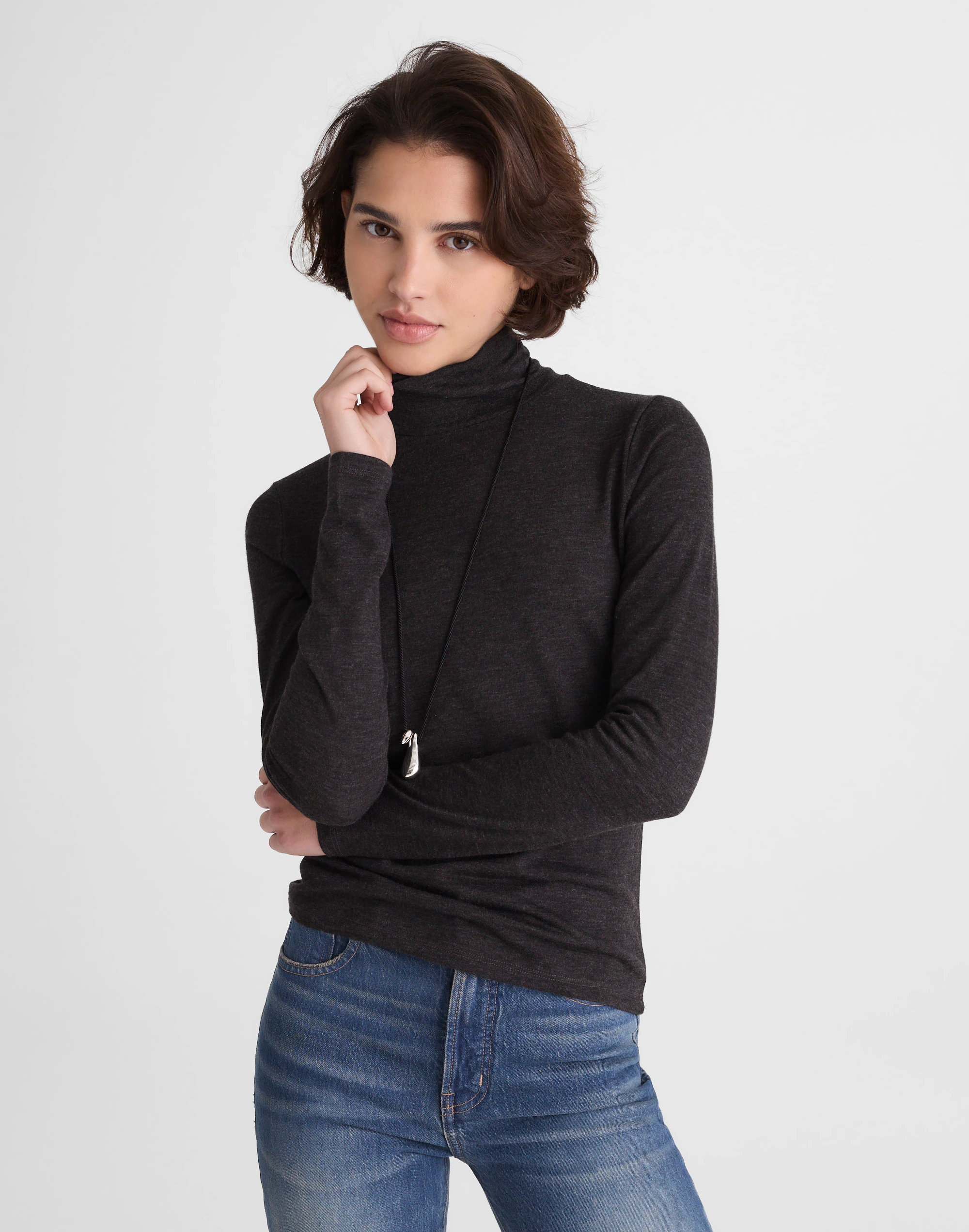 Turtleneck Long-Sleeve Top in Wool Blend