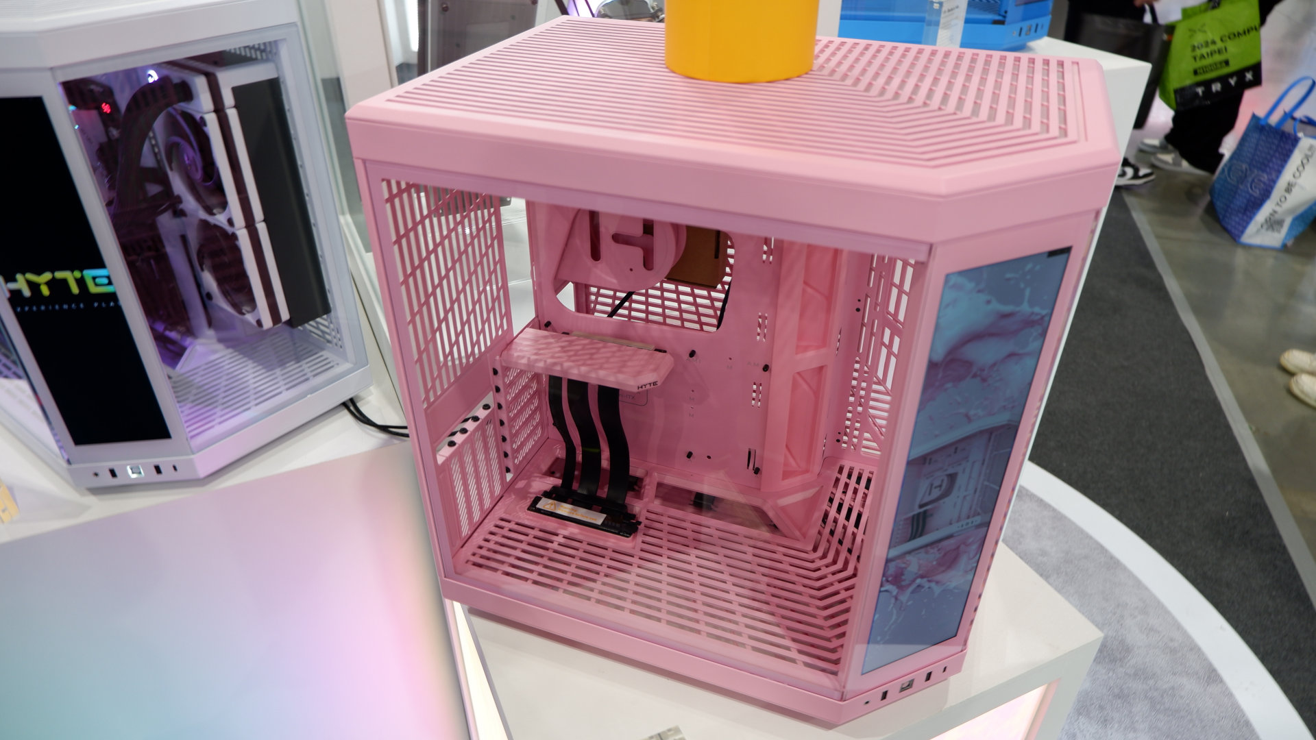 A photo of the pink (Strawberry Milk) Hyte Y70 PC case
