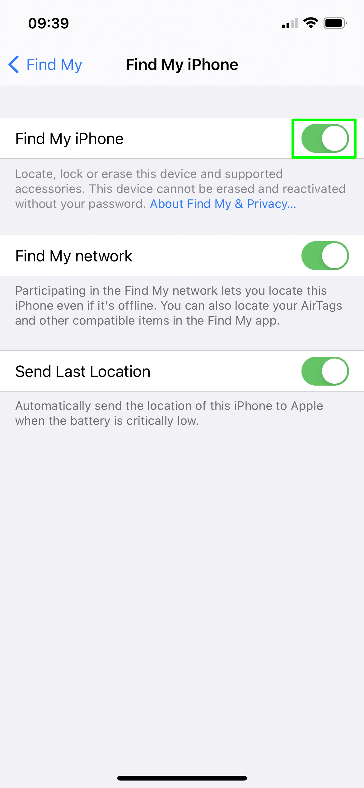 turn off find my iphone on pc