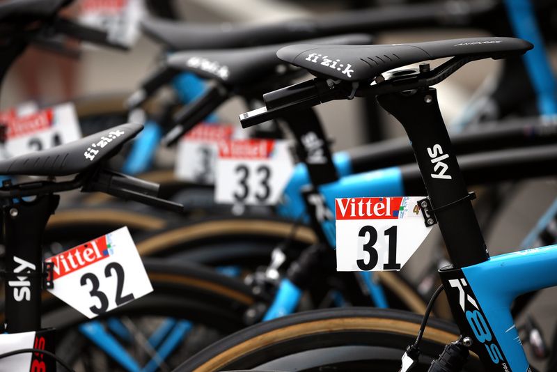 The Pinarello Dogma's of Team Sky ready for action