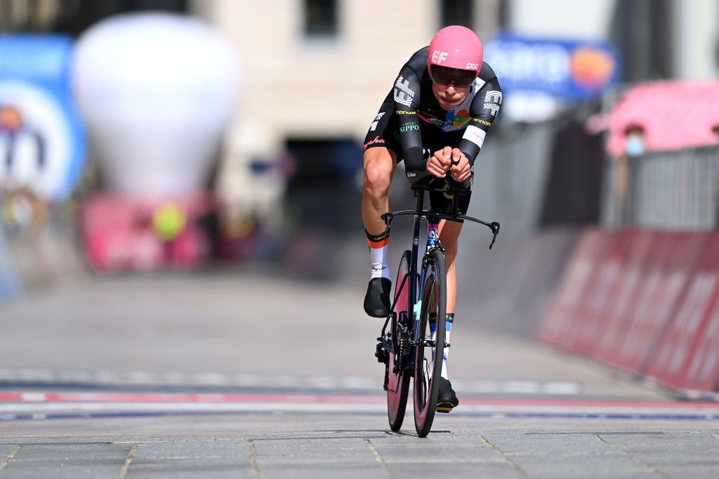 MILAN ITALY MAY 30 Hugh Carthy of United Kingdom and Team EF Education Nippo at arrival during the 104th Giro dItalia 2021 Stage 21 a 303km Individual Time Trial stage from Senago to Milano ITT UCIworldtour girodiitalia Giro on May 30 2021 in Milan Italy Photo by Stuart FranklinGetty Images