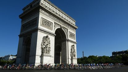 Image shows current pro peloton at the 2022 tour de France