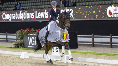 Pictured Lewis Robertson-Carrier and his horse Diego V after winning the Lier CDI3* freestyle dressage in Belgium on 28 February 2026.