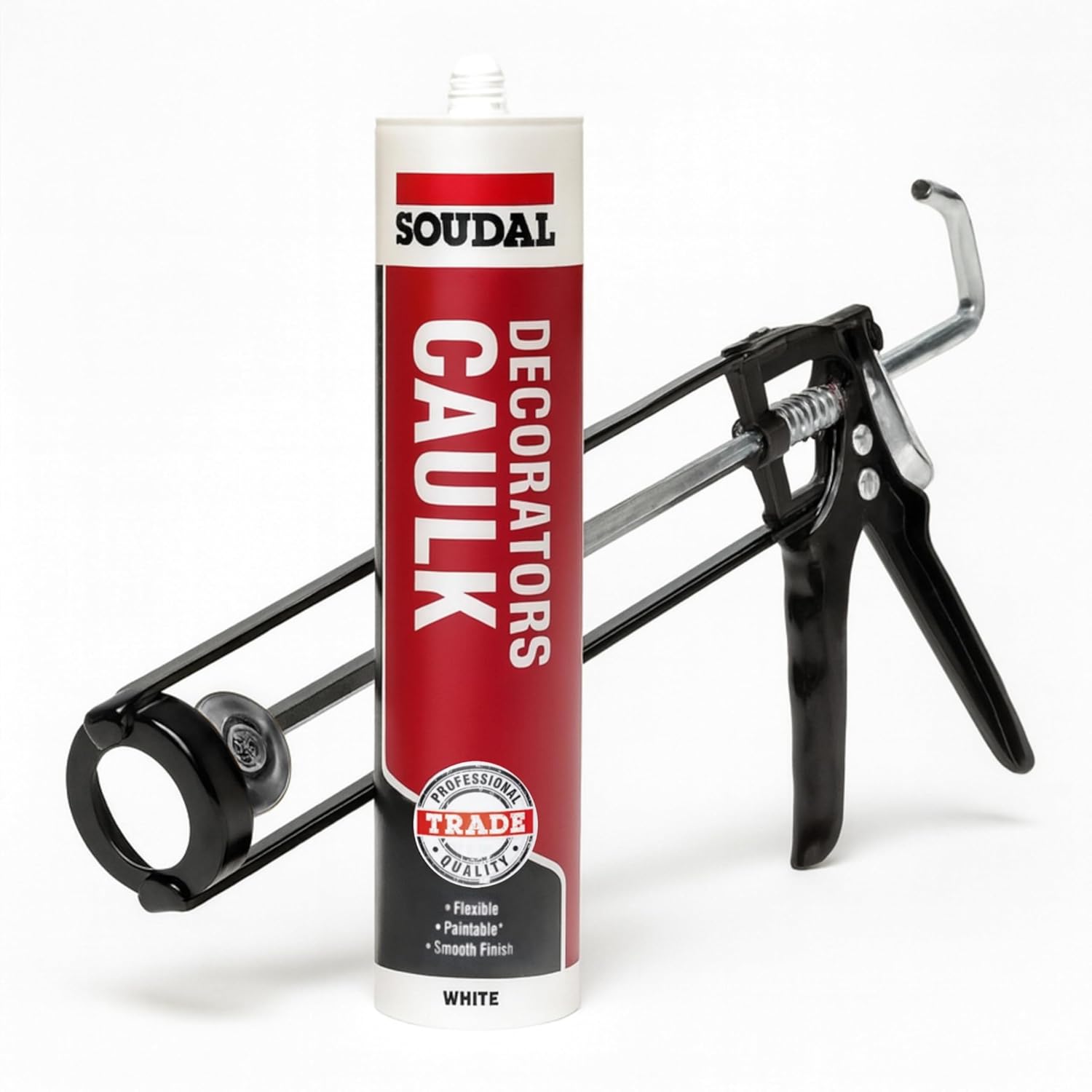 Site Forge Caulking Gun &amp;amp; Decorators Caulk Bundle &amp;ndash; Heavy Duty Sealant Applicator With 290ml White Flexible Caulk for Filling Gaps, Cracks &amp;amp; Sealing Around Skirting Boards, Windows &amp;amp; Doors