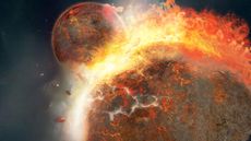 Illustration of a protoplanet smashing into Earth just after it formed.