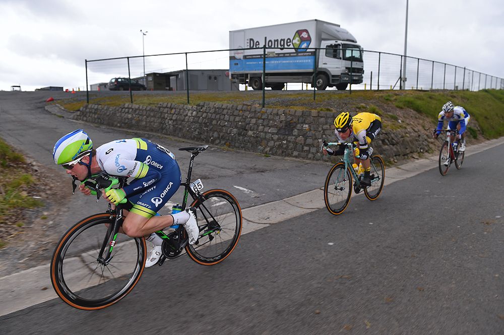 Luke Durbridge (Orica-GreenEdge), Mike Teunissen (LottoNl-Jumbo) and Jonas Rickaert (Topsport)