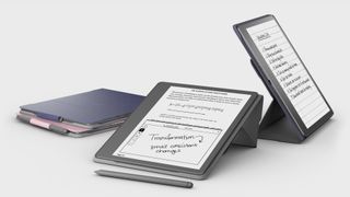 Couple of Amazon Kindle Scribe 2022 on white surface