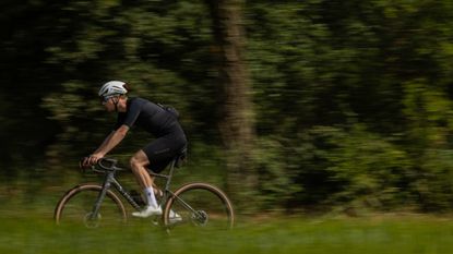 A rider on the best gravel bike, the Specialized Crux 5 