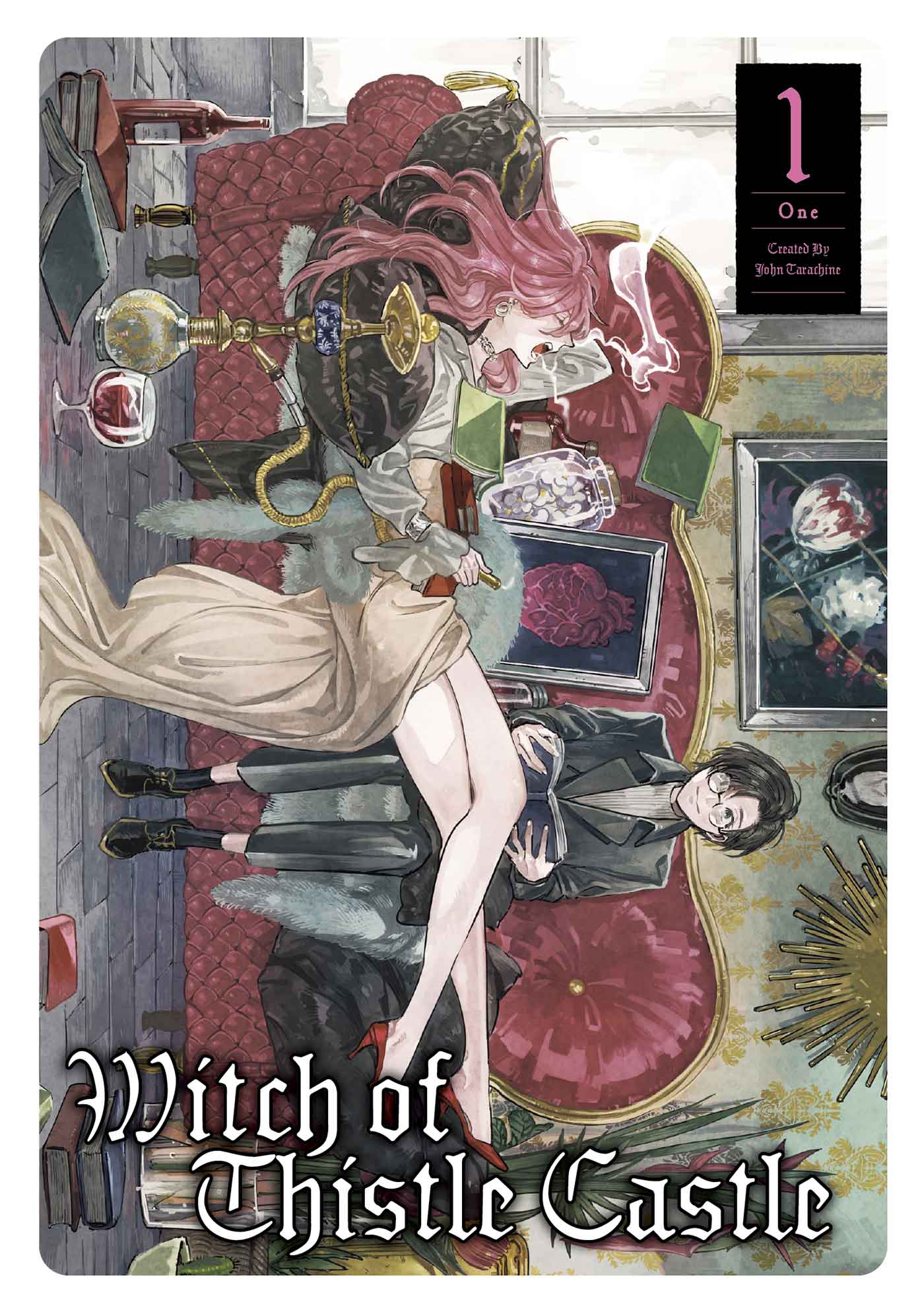 Das Cover von Witch of Thistle Castle Band 1 zeigt eine Frau, die auf einem Stuhl liegt.