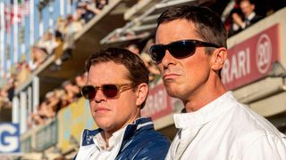 (L-R) Matt Damon as Carroll Shelby and Christian Bale as Ken Miles in "Ford v Ferrari"