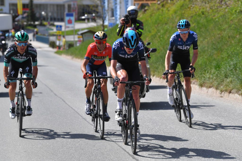 Pavel Sivakov (Team Sky) with Vincenzo Nibali, Rafal Majka and Tao Geoghegan Hart.