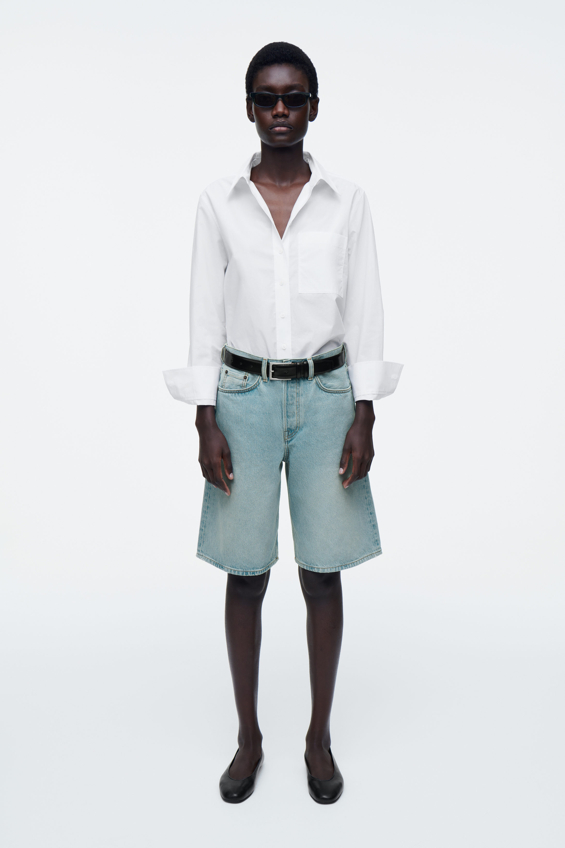 Long-line denim shorts