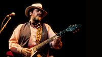 Lonnie Mack performing at the Greek Theater in Berkeley on October 11, 1985. He plays a Gibson Flying V guitar