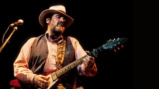 Lonnie Mack performing at the Greek Theater in Berkeley on October 11, 1985. He plays a Gibson Flying V guitar