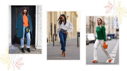 Three women wearing different styles of jeans to show the types of jeans for women